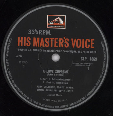 John Coltrane A Love Supreme - VG UK vinyl LP album (LP record) JCOLPAL836162
