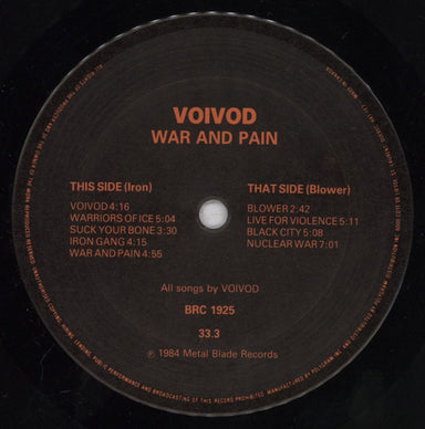 Voivod War And Pain Canadian vinyl LP album (LP record) VVDLPWA836171