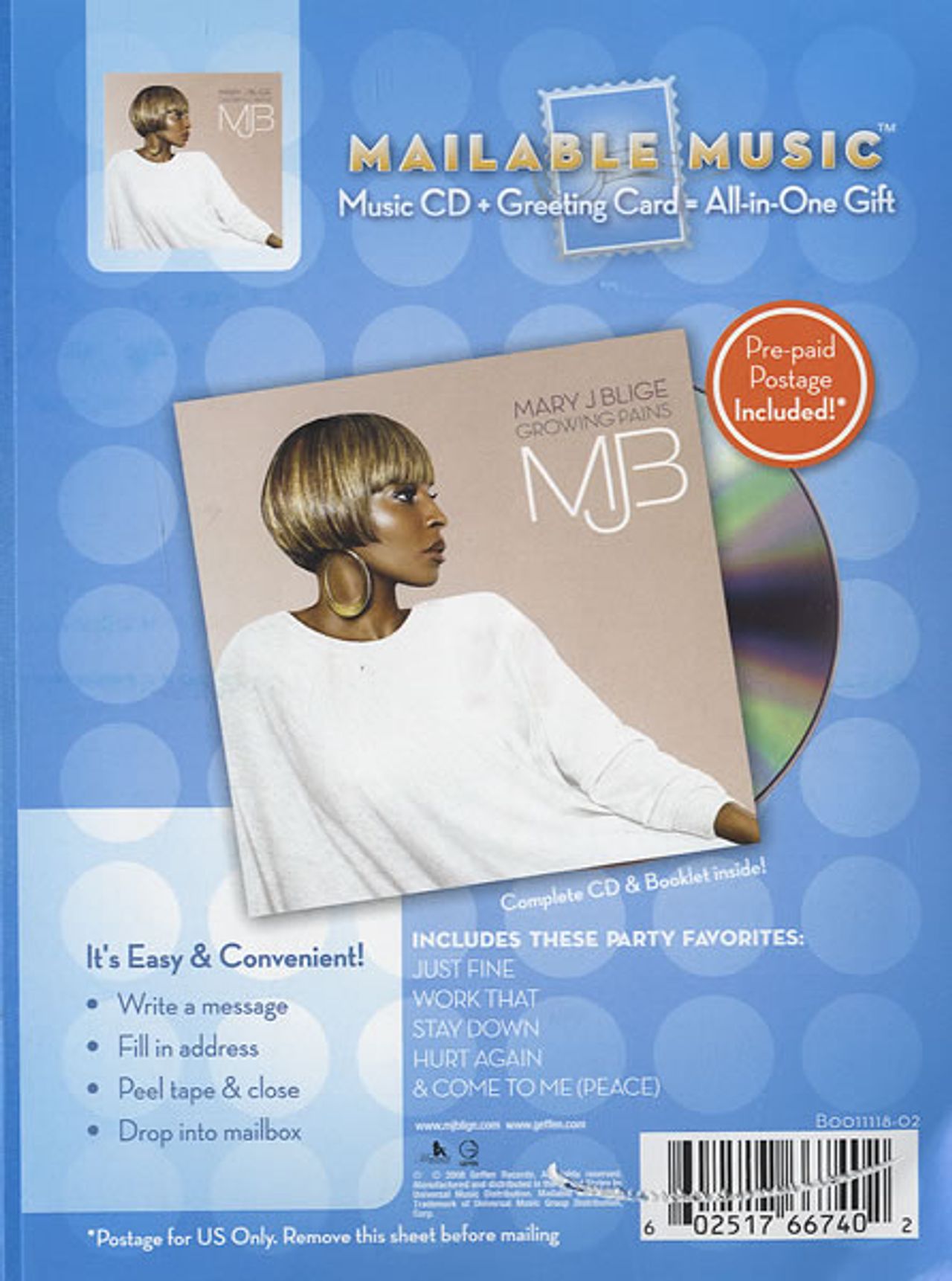 Mary J Blige Growing Pains Mailable Music US CD album —