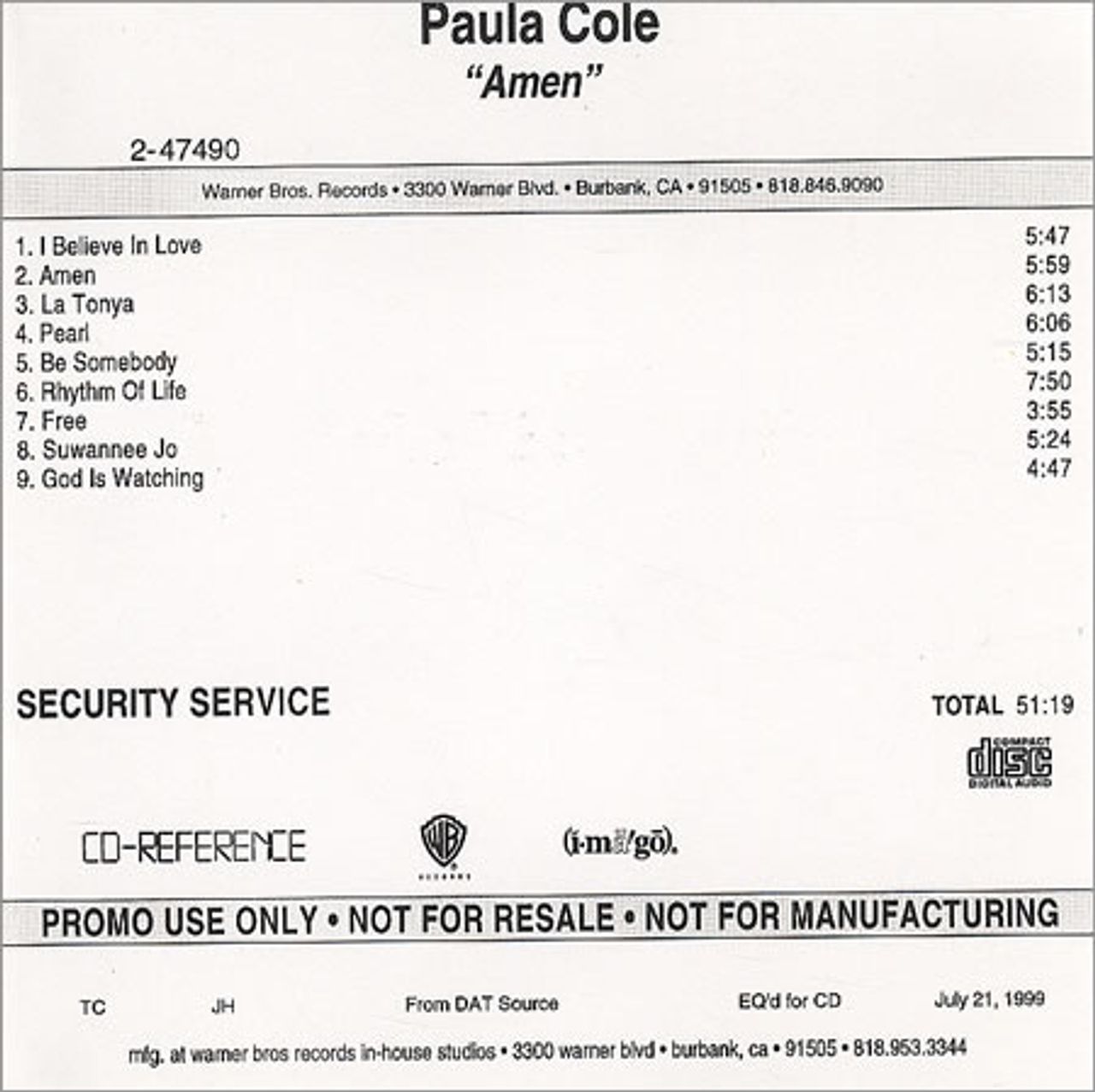 Paula Cole Amen US Promo CD-R acetate — RareVinyl.com