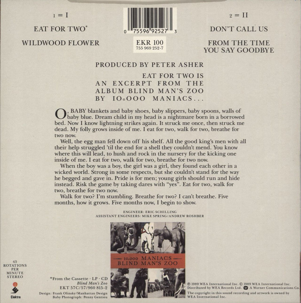 10,000 Maniacs Eat For Two UK 7" vinyl single (7 inch record / 45) 075596925273