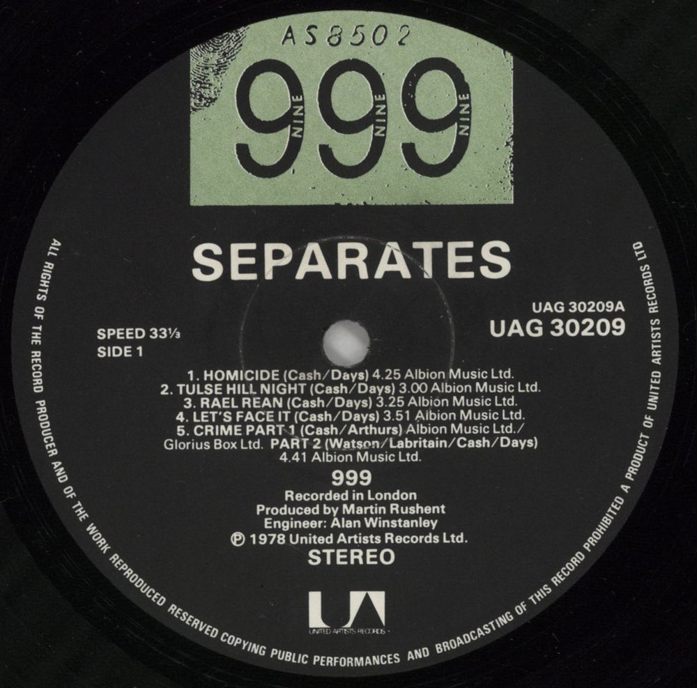 999 Separates UK vinyl LP album (LP record) 999LPSE518438
