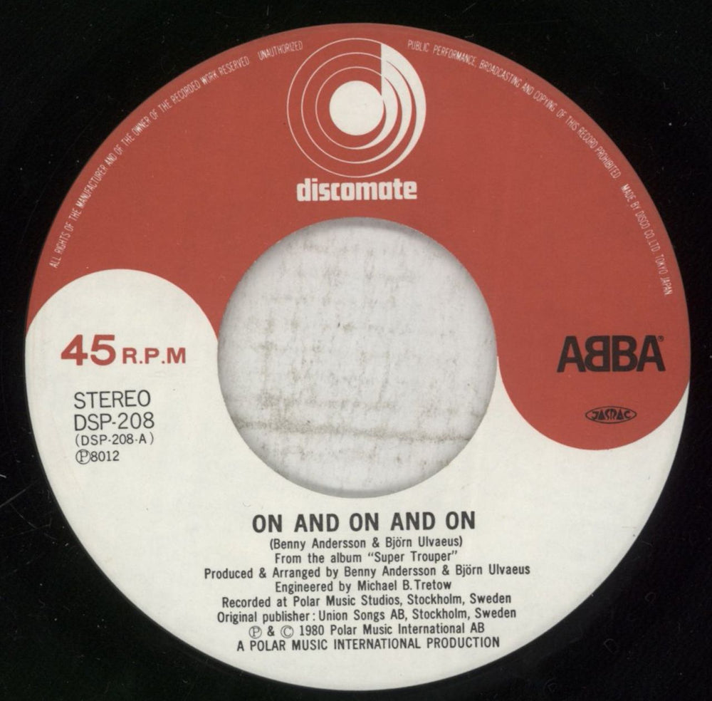 Abba On And On And On Japanese 7" vinyl single (7 inch record / 45) ABB07ON62767
