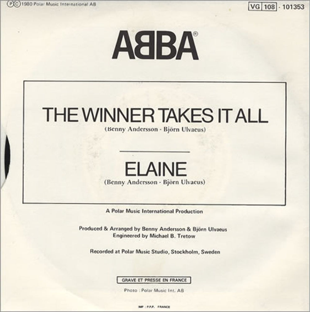 Abba The Winner Takes It All French 7" vinyl single (7 inch record / 45) ABB07TH48247