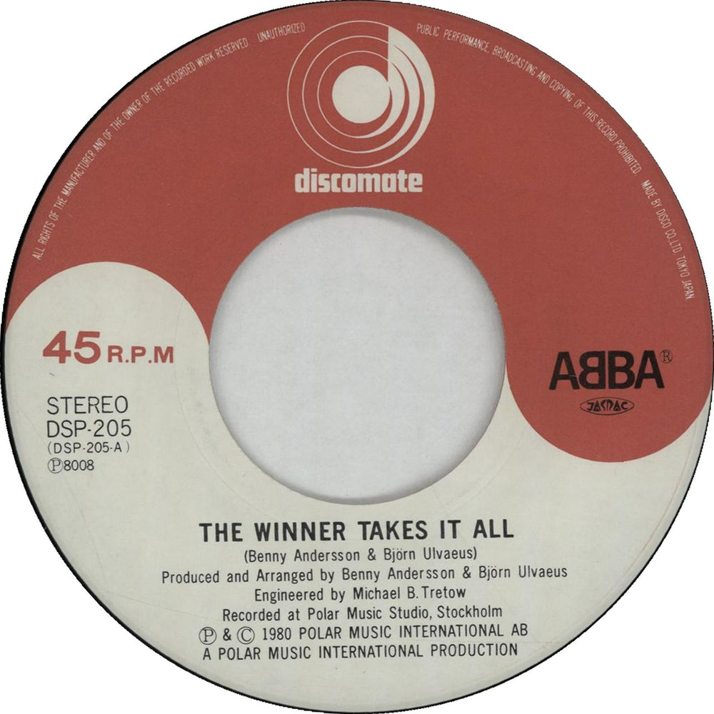 Abba The Winner Takes It All Japanese 7" vinyl single (7 inch record / 45)