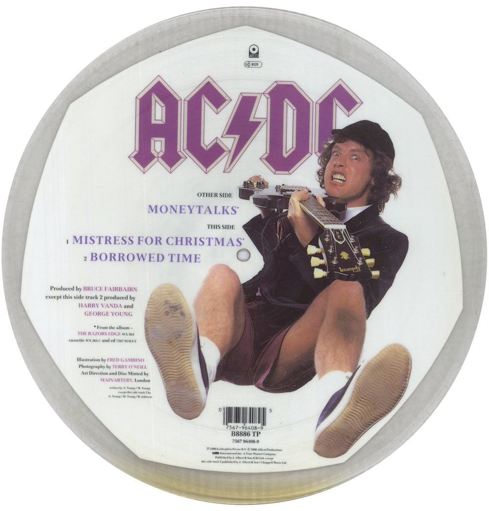 AC/DC Money Talks + Flyer - tea-stained UK 12" vinyl picture disc (12 inch picture record) 075679640895