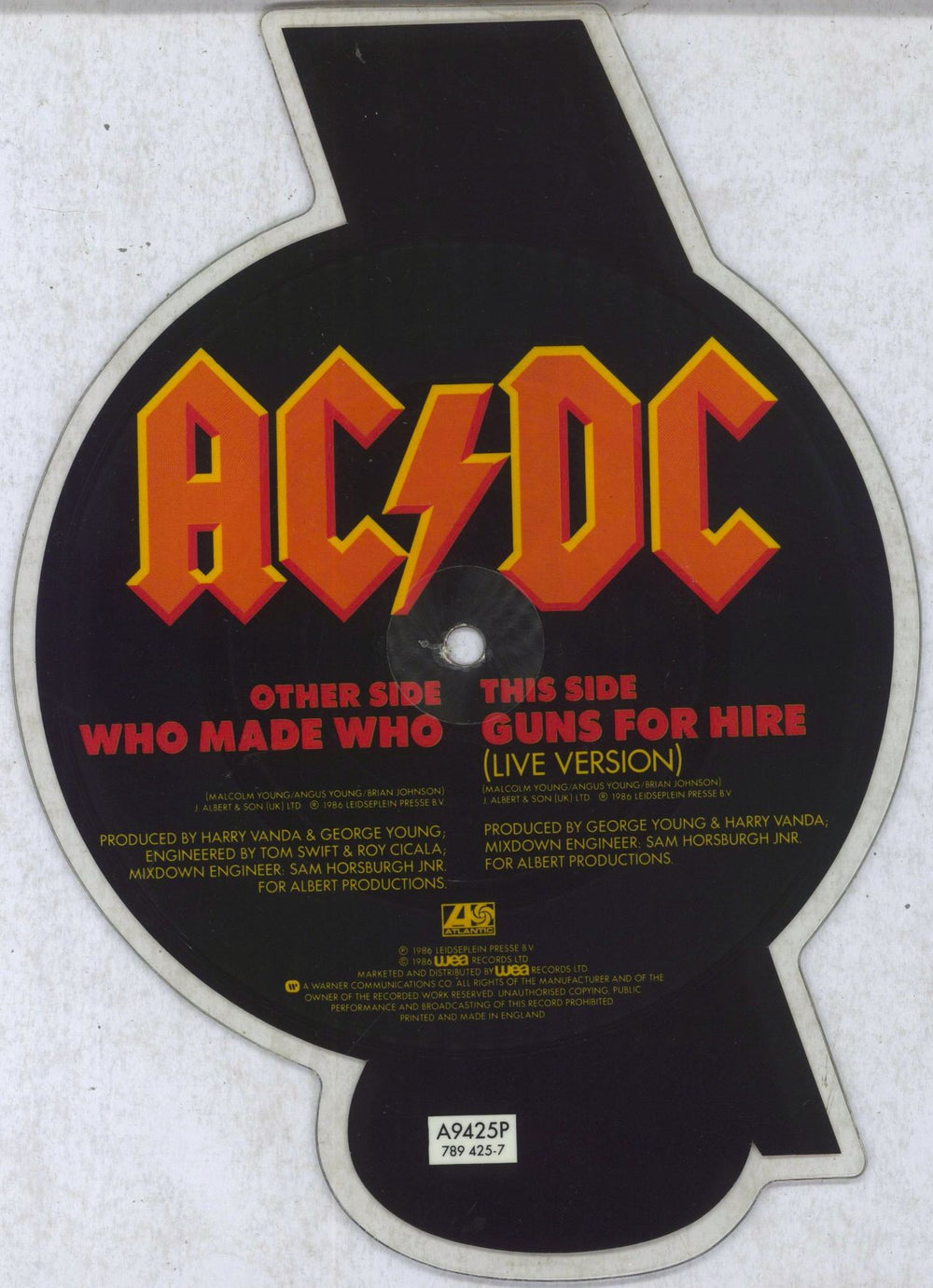 AC/DC Who Made Who UK shaped picture disc (picture disc vinyl record)