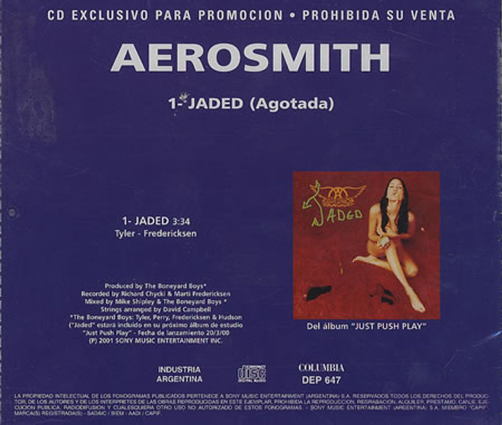 Aerosmith Jaded (Agotada) - DJ Promo - Sealed Argentinean Promo CD single (CD5 / 5") AERC5JA214513