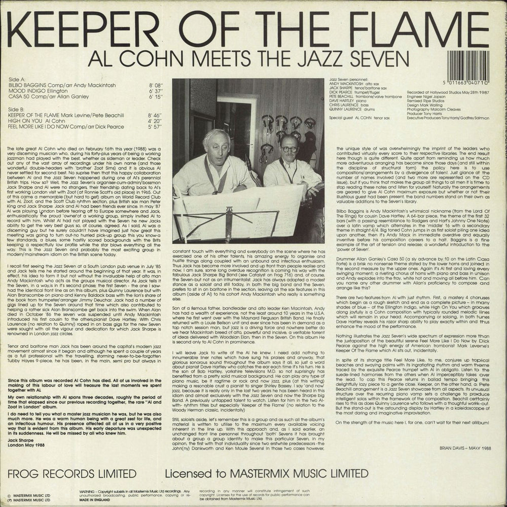 Al Cohn Keeper Of The Flame UK vinyl LP album (LP record) 5011663040710