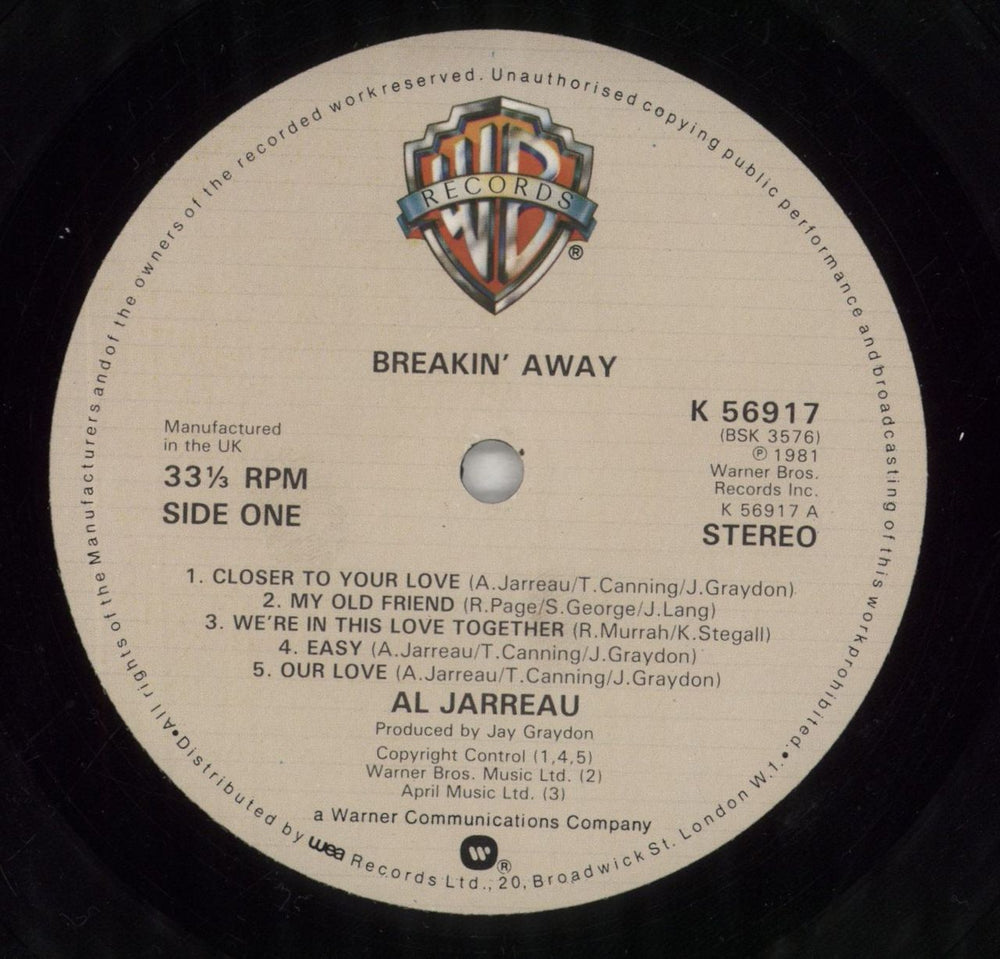 Al Jarreau Breakin' Away UK vinyl LP album (LP record) AJRLPBR722829