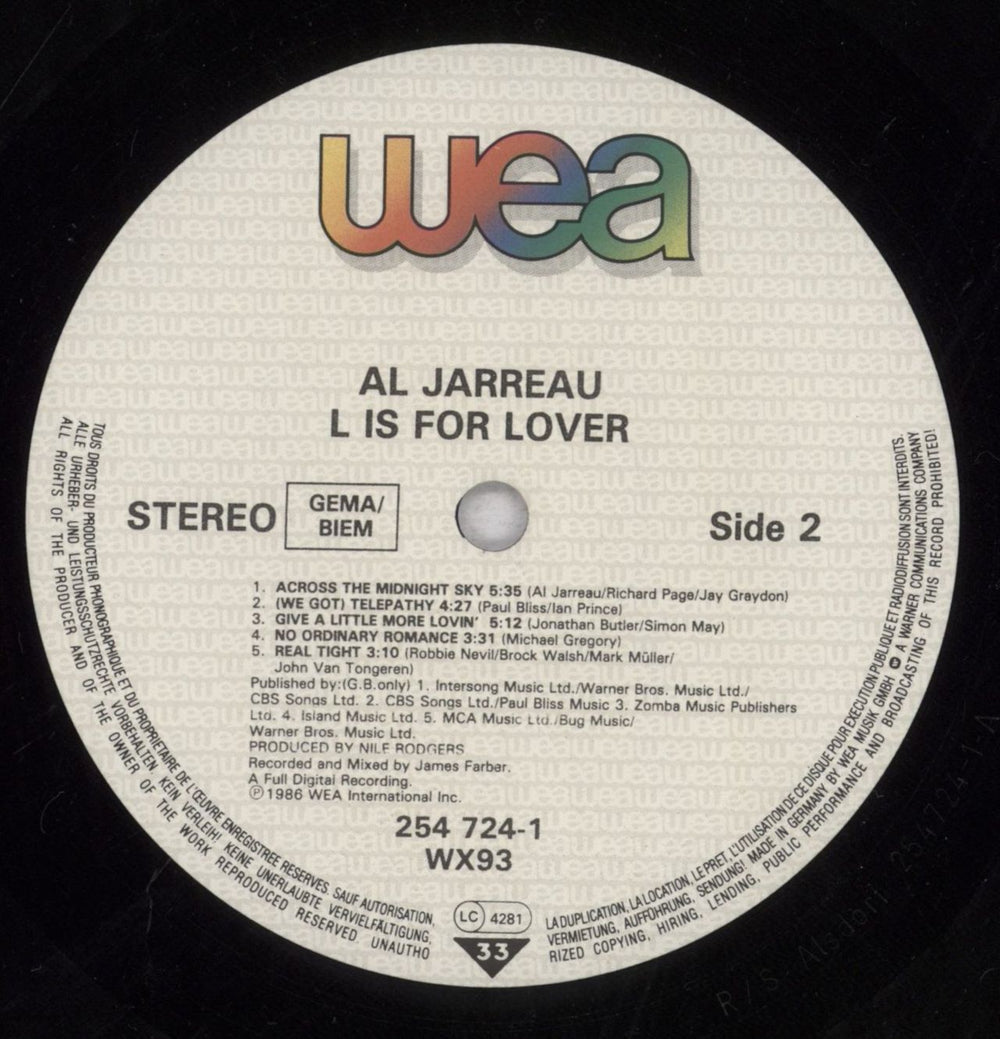 Al Jarreau L Is For Lover UK vinyl LP album (LP record) AJRLPLI845556