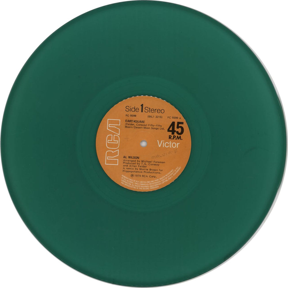 Al Wilson Earthquake - Green vinyl UK 12" vinyl single (12 inch record / Maxi-single) AWS12EA752744