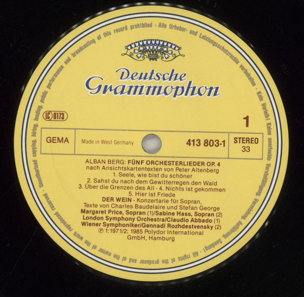 Alban Berg ltenberg-Lieder / Lulu-Suite / Der Wein German vinyl LP album (LP record) A5ZLPLT859740