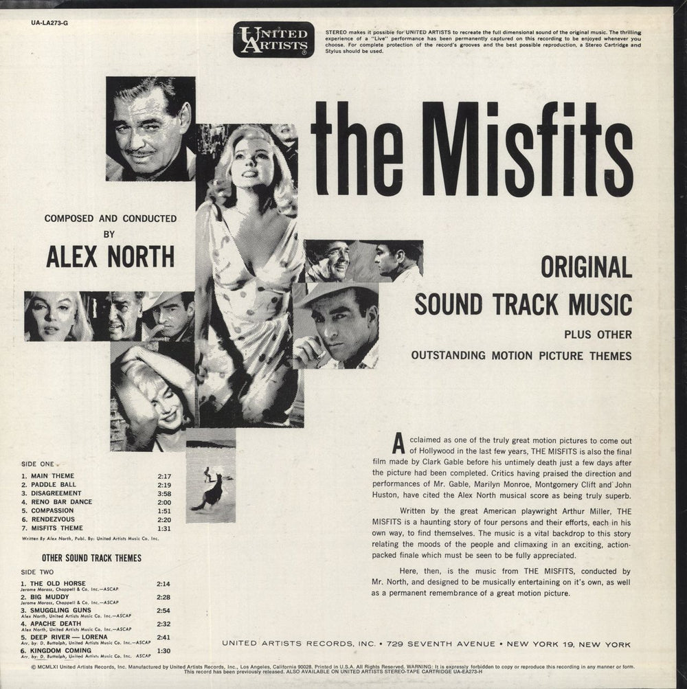 Alex North The Misfits US vinyl LP album (LP record)