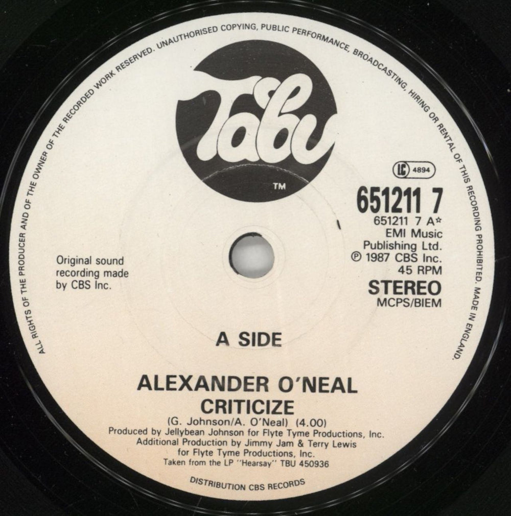 Alexander O'Neal Criticize UK 7" vinyl single (7 inch record / 45) ALO07CR326214