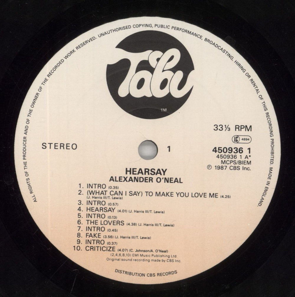 Alexander O'Neal Hearsay UK vinyl LP album (LP record) ALOLPHE240812