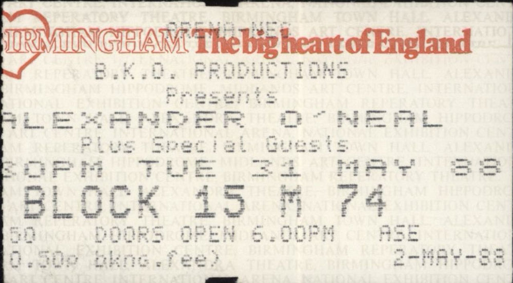 Alexander O'Neal UK Tour 1987 - Ticket Stub UK tour programme ALOTRUK836057