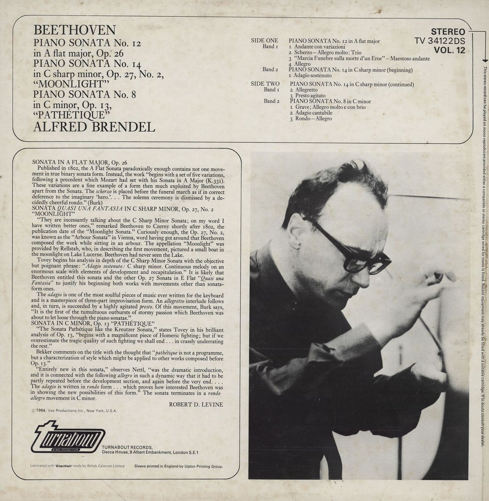 Alfred Brendel Beethoven: Piano Sonata Nos. 12, 14 & 13 UK vinyl LP album (LP record)