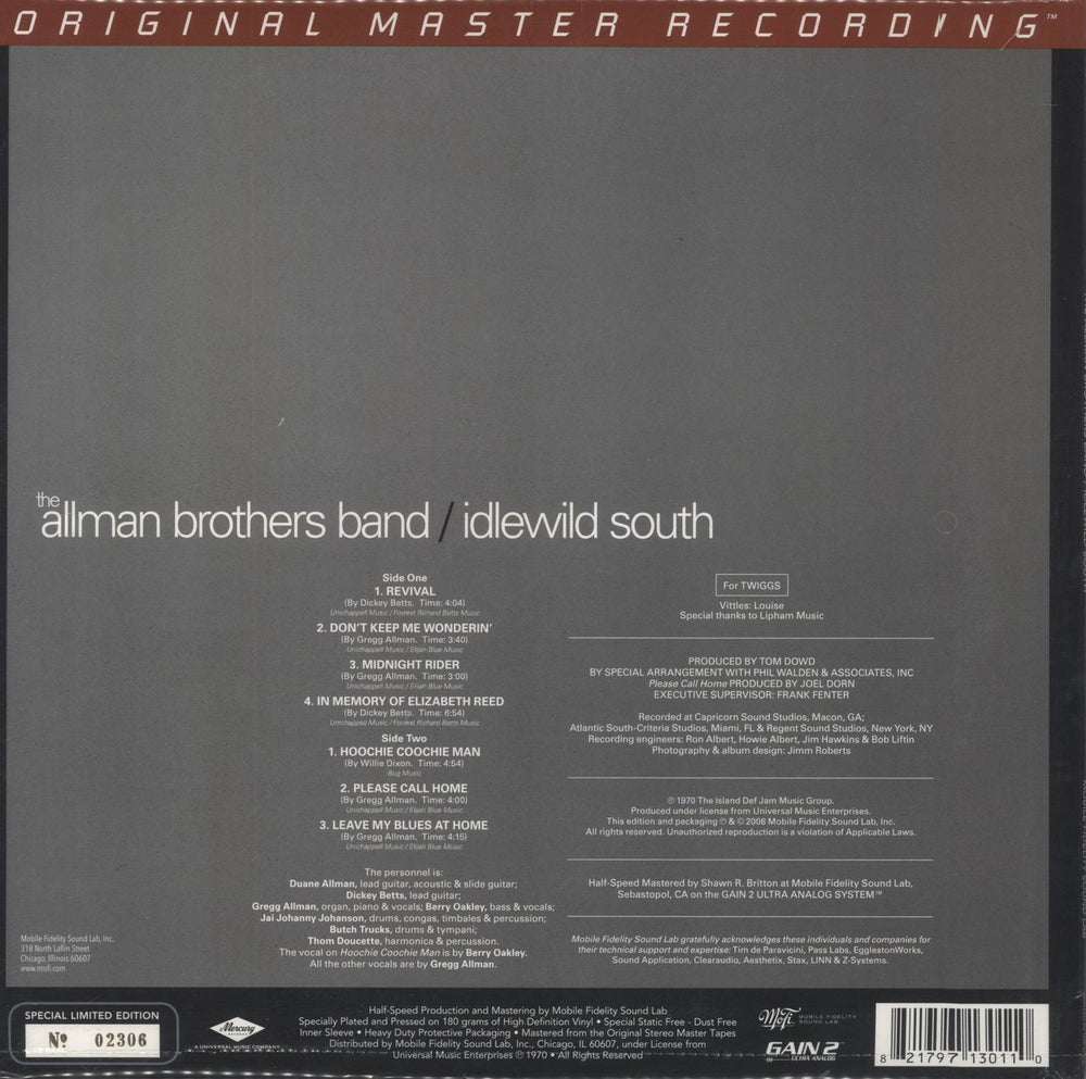 Allman Brothers Band Idlewild South - 180gm - Sealed US vinyl LP album (LP record) 821797130110