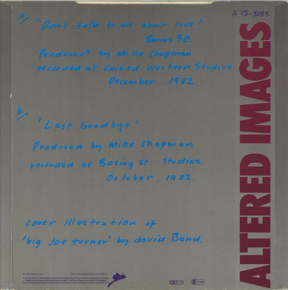 Altered Images Don't Talk To Me About Love UK 12" vinyl single (12 inch record / Maxi-single)