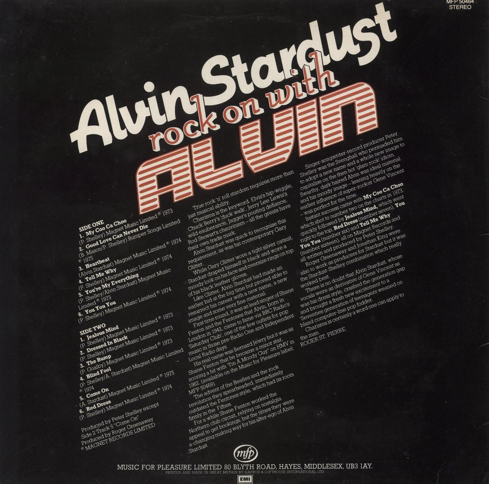 Alvin Stardust Rock On With Alvin UK vinyl LP album (LP record)