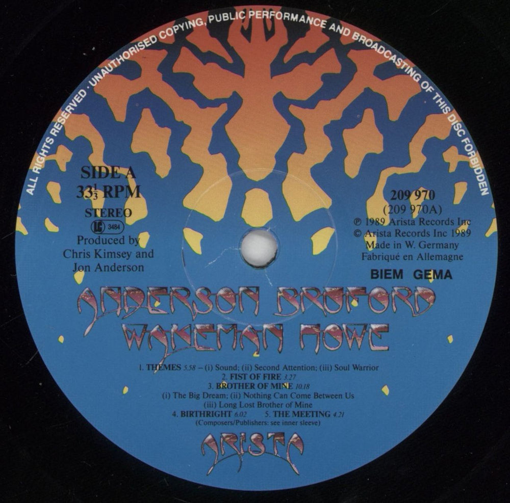 Anderson Bruford Wakeman Howe Anderson Bruford Wakeman Howe German vinyl LP album (LP record) ABWLPAN453889