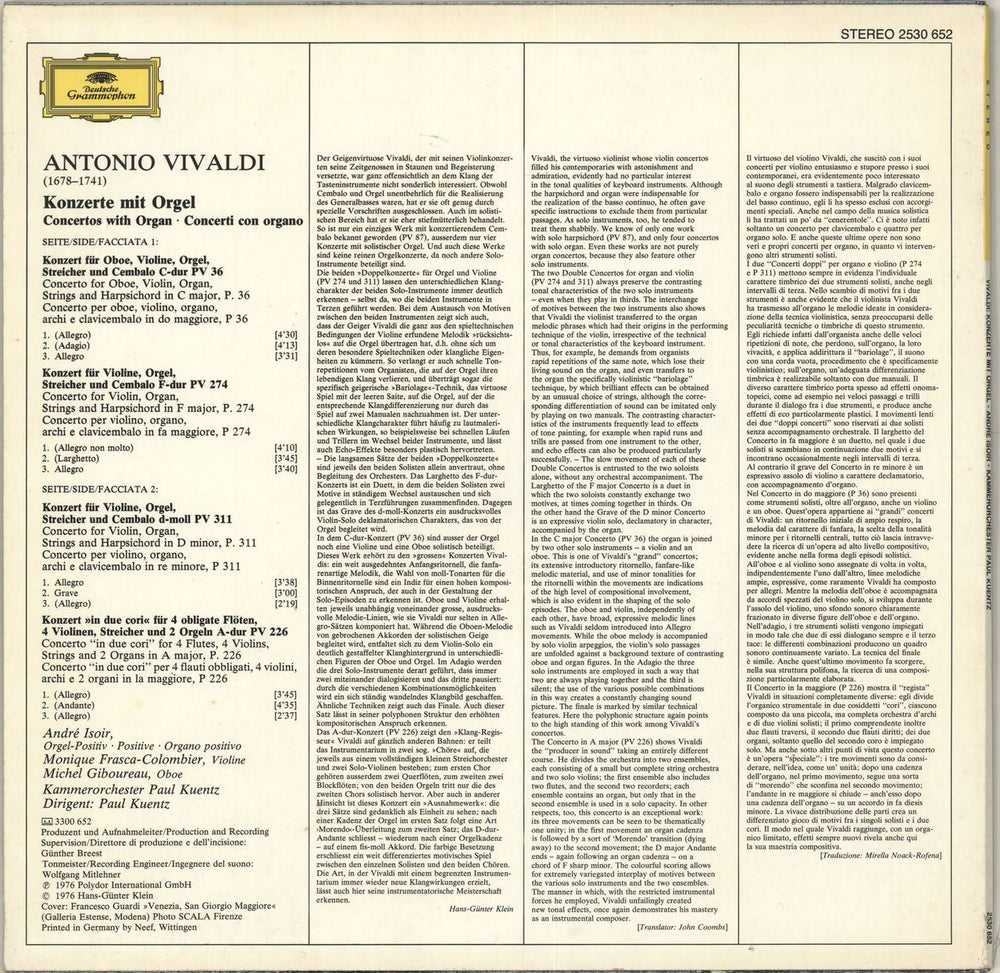 André Isoir Antonio Vivaldi: Konzerte Mit Orgel UK vinyl LP album (LP record)