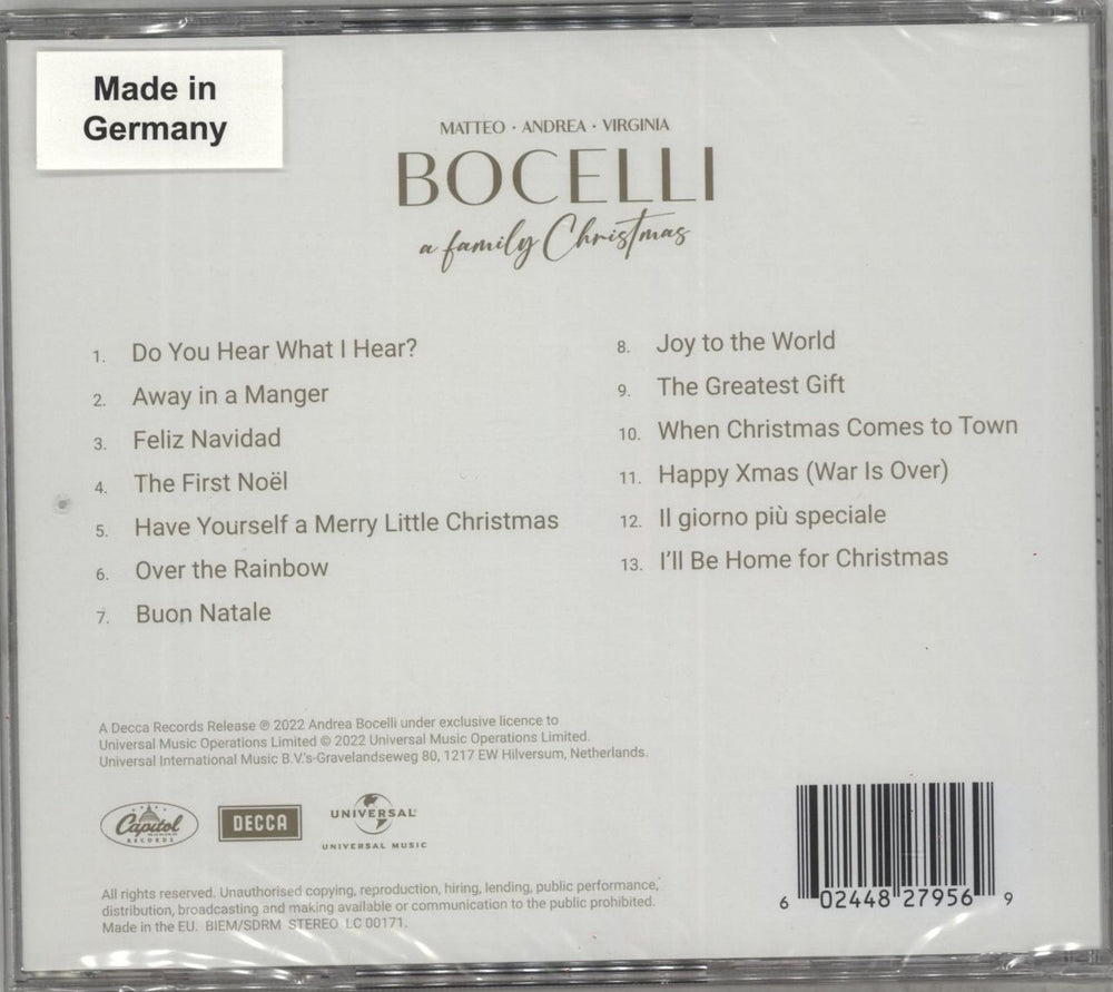 Andrea Bocelli A Family Christmas - Sealed German CD album (CDLP)