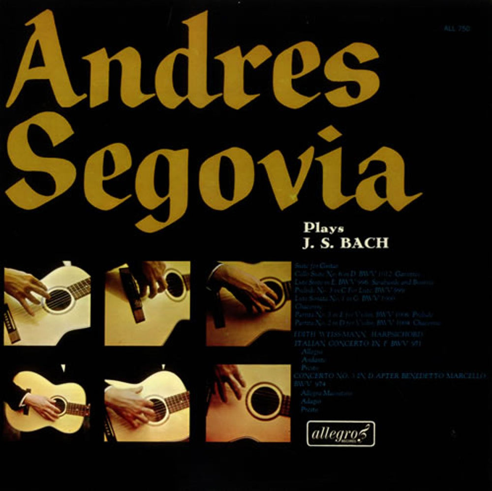 Andrés Segovia Andrés Segovia Plays J. S. Bach - EX UK vinyl LP album (LP record) ALL750