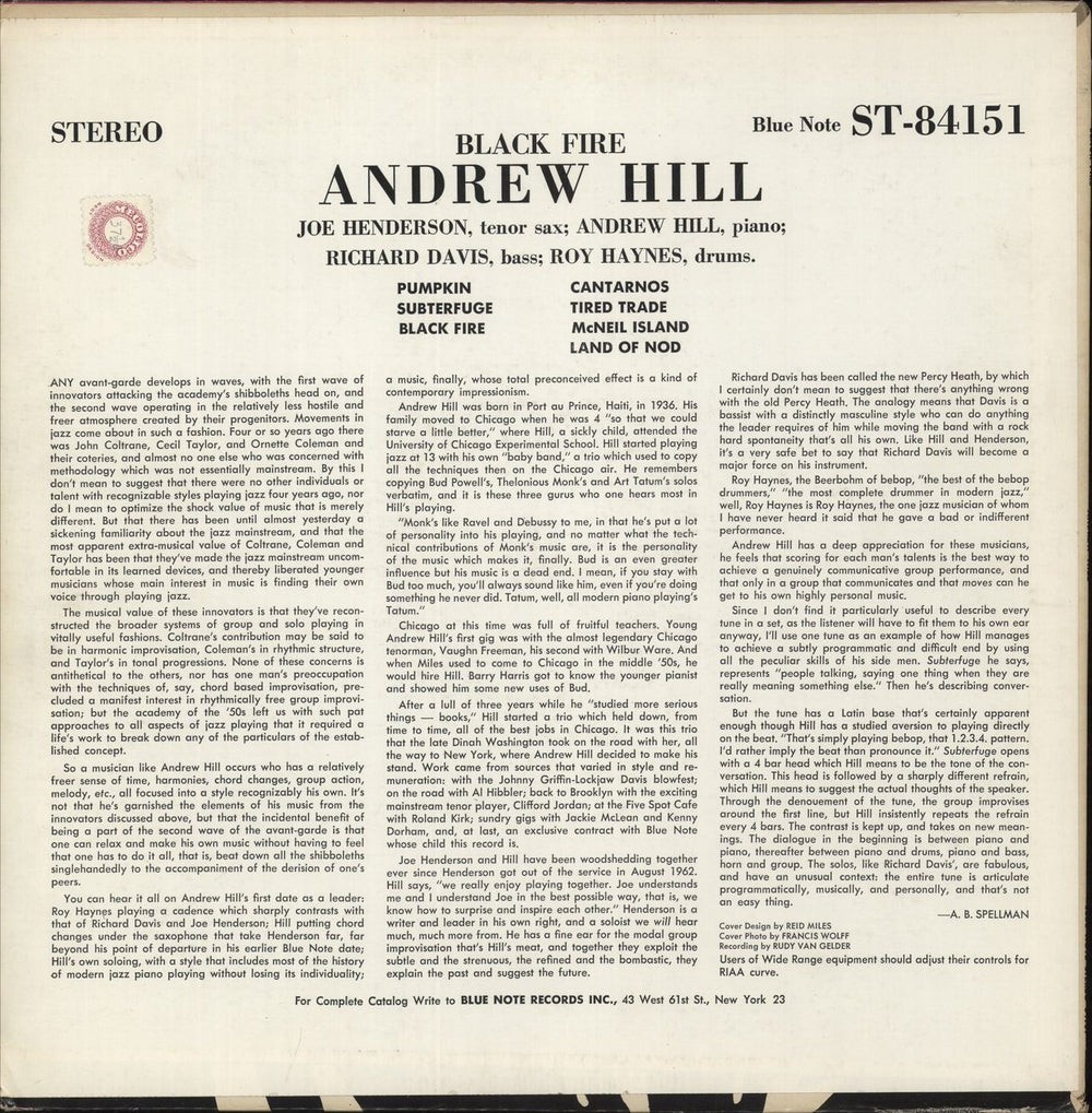 Andrew Hill Black Fire - 1st US vinyl LP album (LP record)