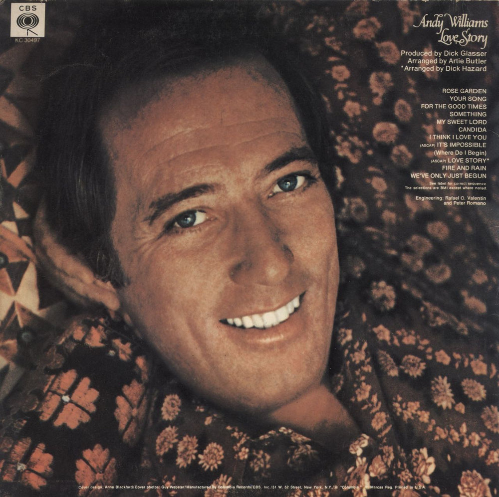 Andy Williams Love Story US vinyl LP album (LP record)
