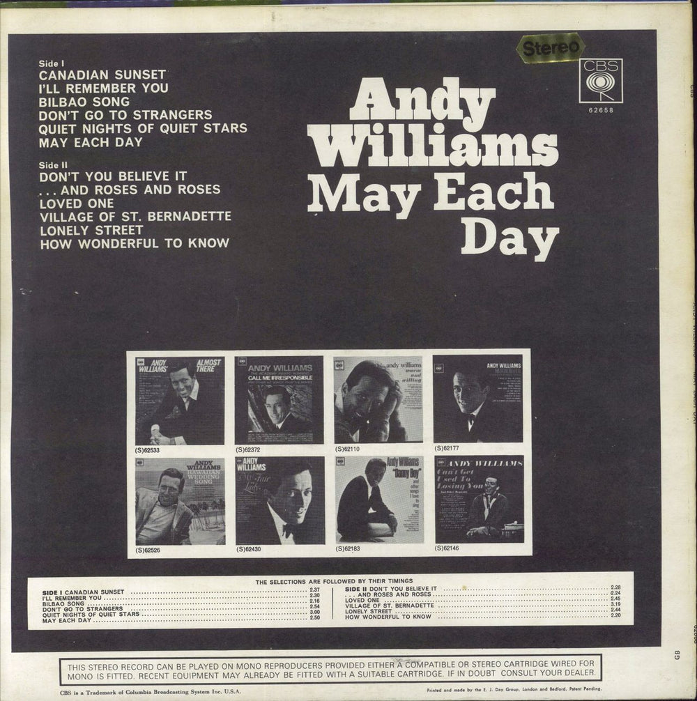 Andy Williams May Each Day UK vinyl LP album (LP record)