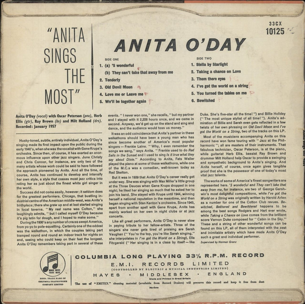 Anita O'Day Anita Sings The Most UK vinyl LP album (LP record)