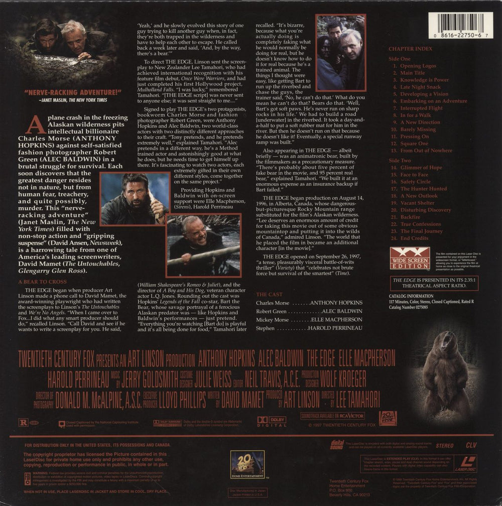 Anthony Hopkins The Edge Japanese laserdisc / lazerdisc