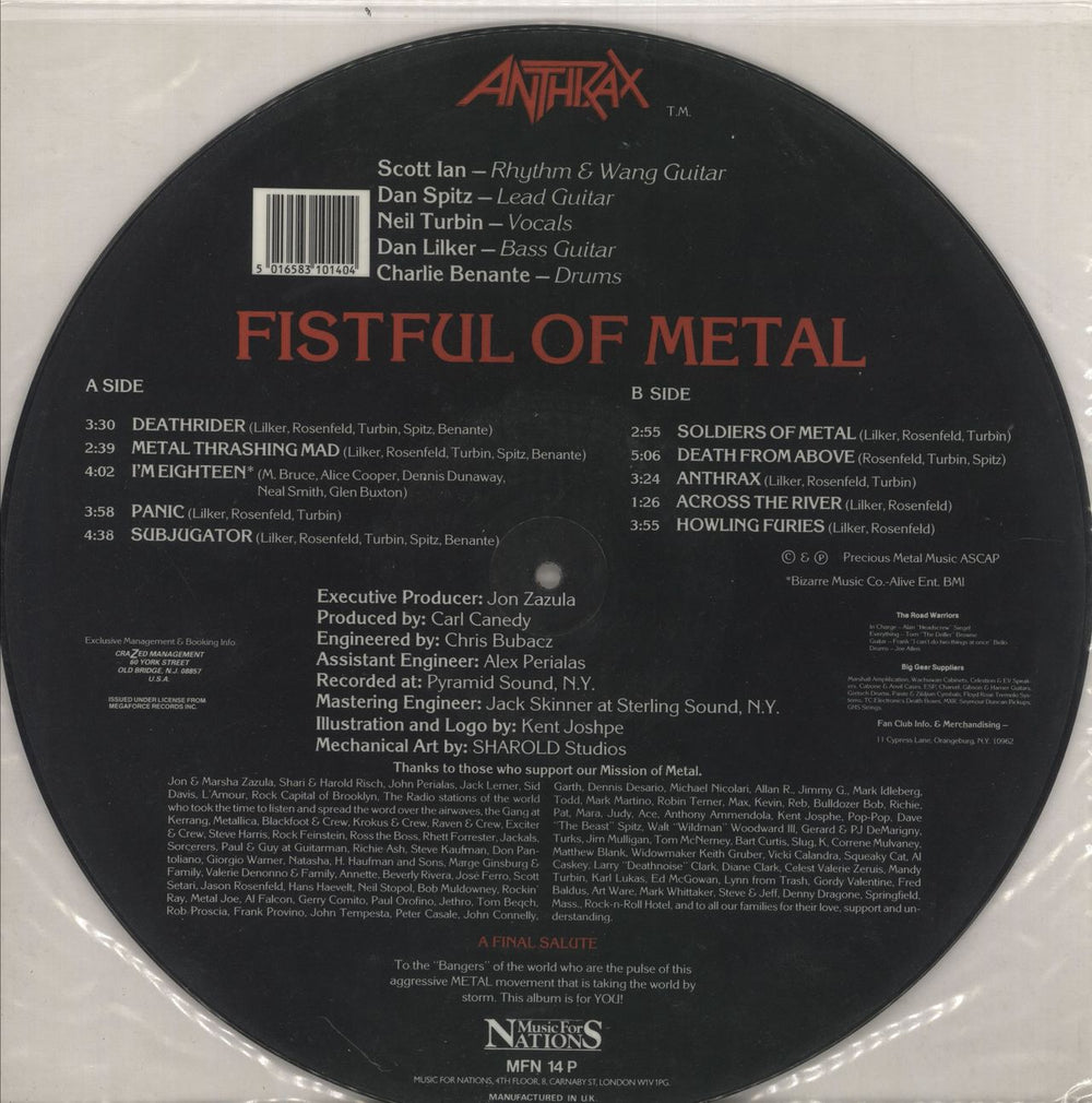 Anthrax Fistful Of Metal UK picture disc LP (vinyl picture disc album) ANXPDFI43641