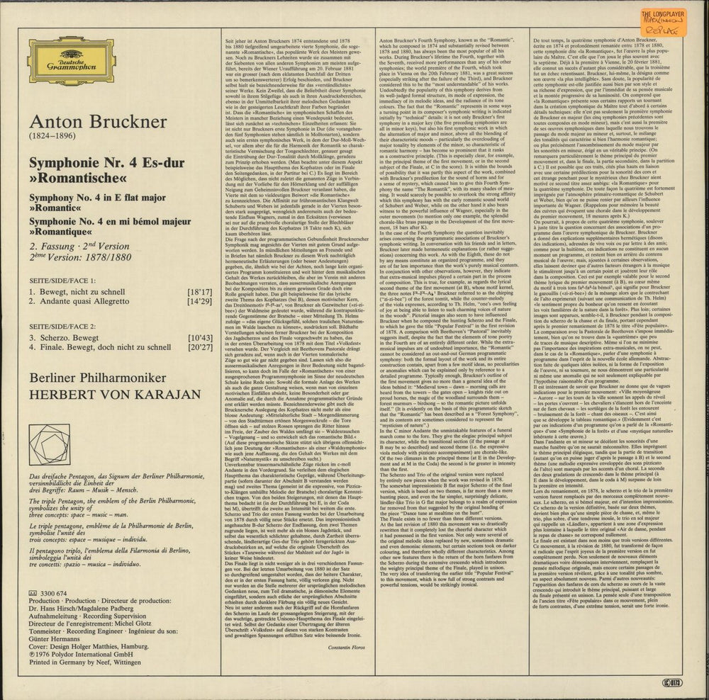 Anton Bruckner Bruckner: Symphony No. 4 "Romantic" German vinyl LP album (LP record)