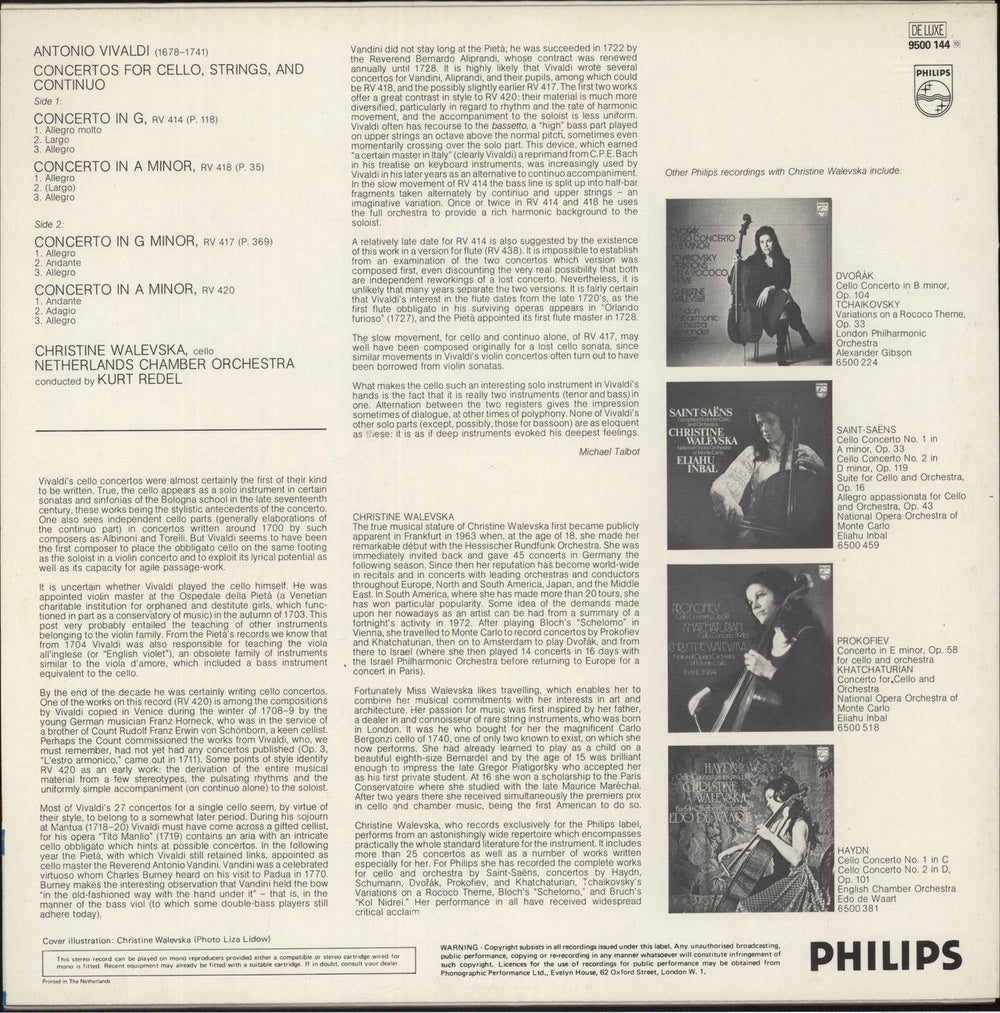 Antonio Vivaldi Cello Concertos RV 414, RV 418, RV 417, & RV 420 Dutch vinyl LP album (LP record)