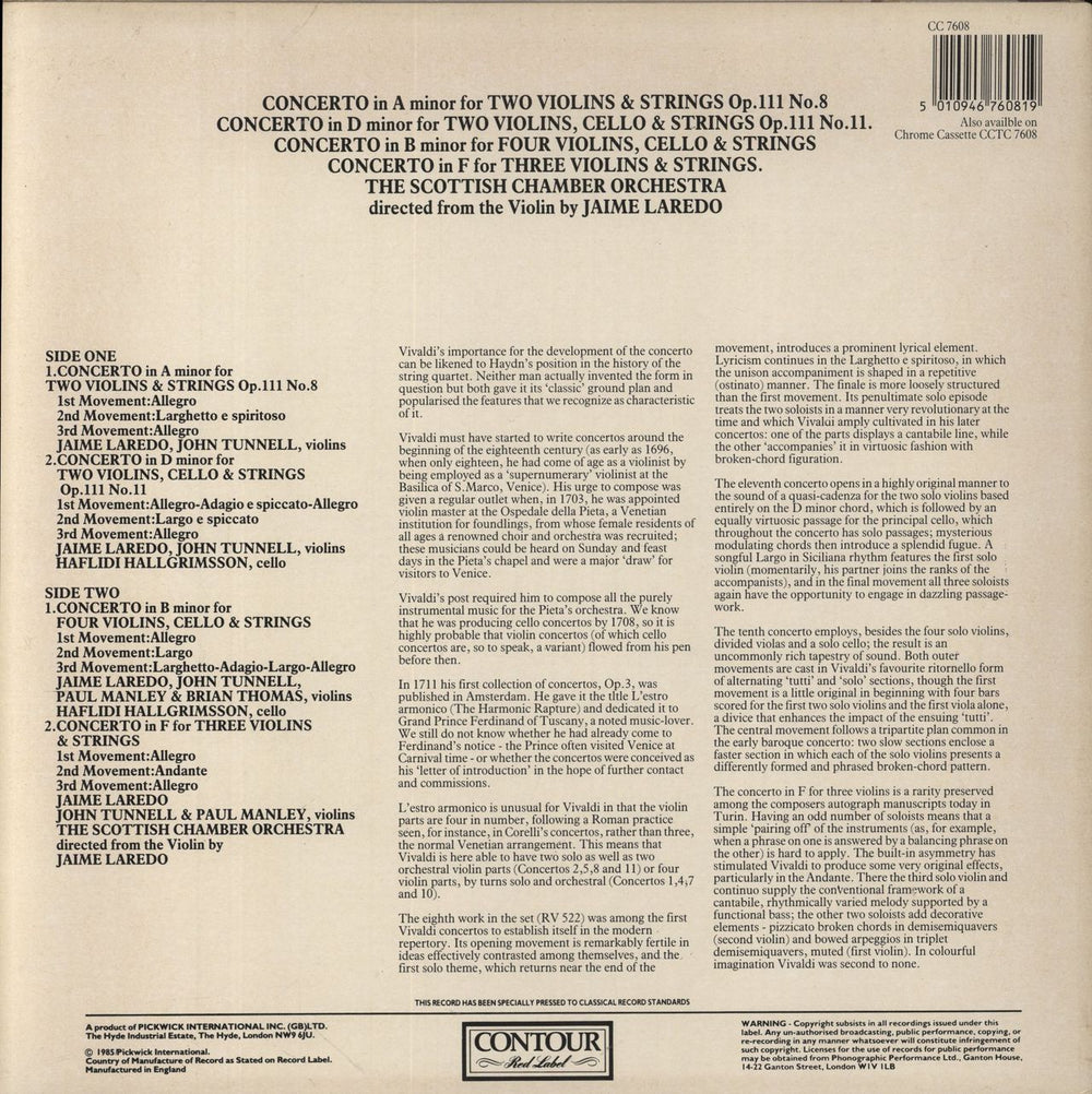 Antonio Vivaldi String Concertos UK vinyl LP album (LP record)