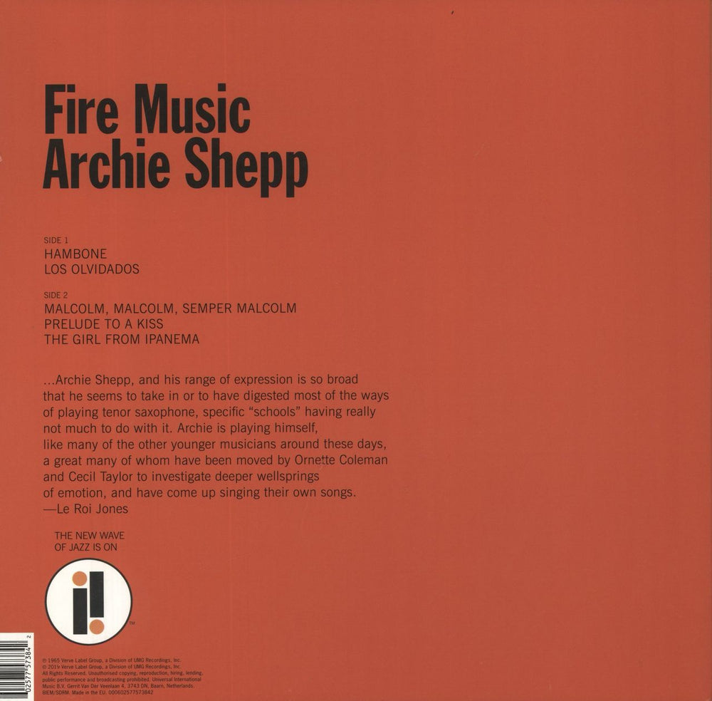 Archie Shepp Fire Music UK vinyl LP album (LP record) 000602577573842