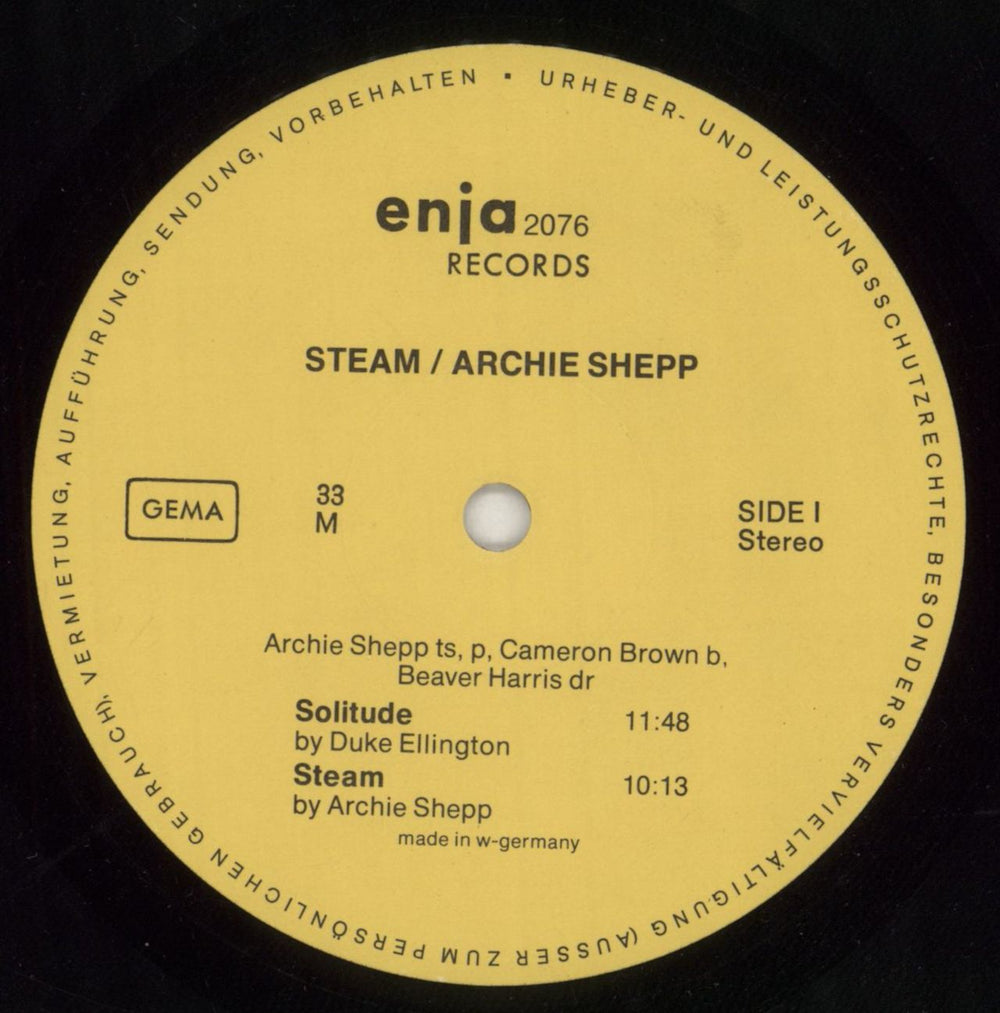 Archie Shepp Steam German vinyl LP album (LP record) AS0LPST532595