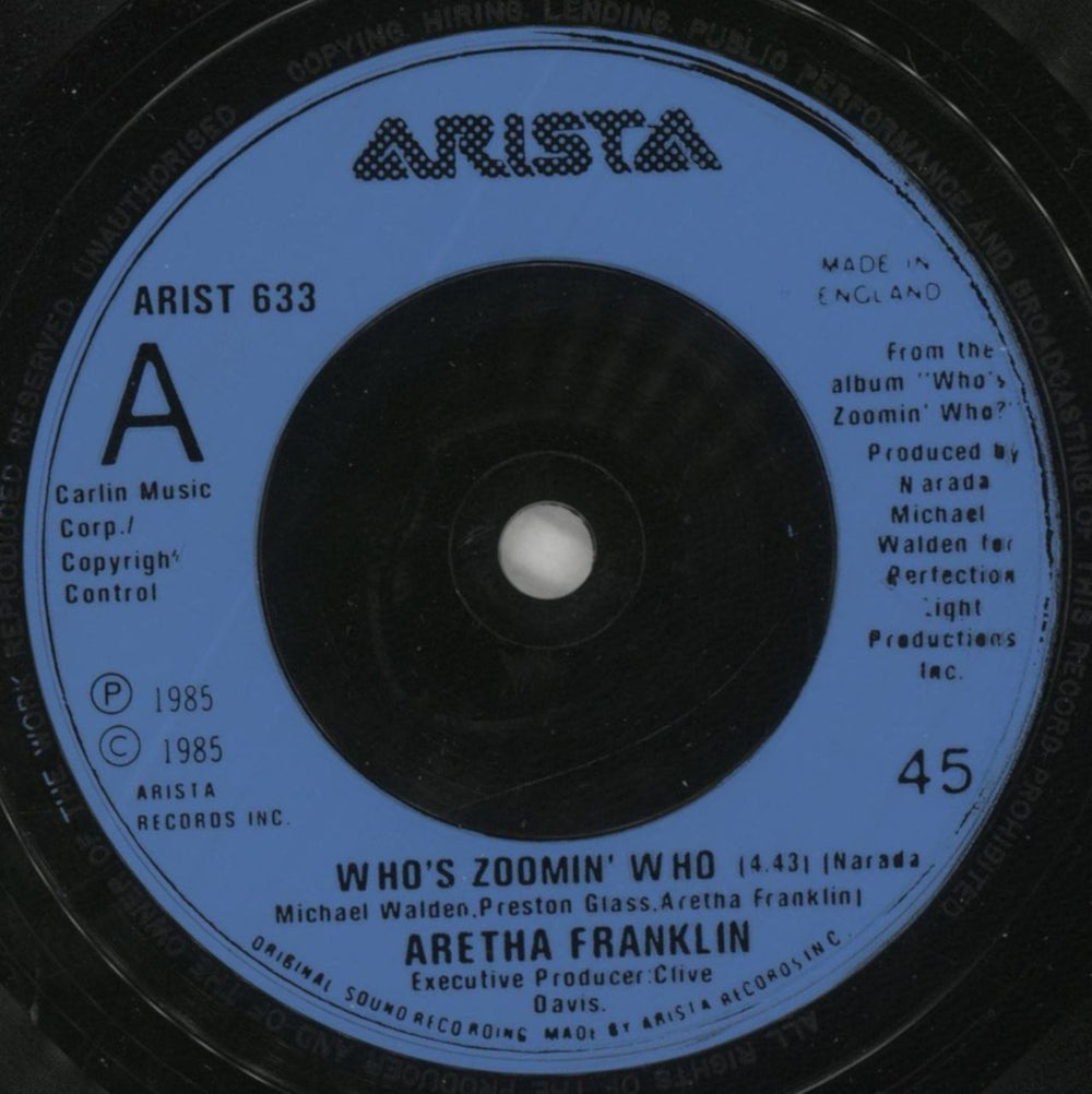 Aretha Franklin Who's Zoomin' Who - P/S UK 7" vinyl single (7 inch record / 45) ARE07WH598851