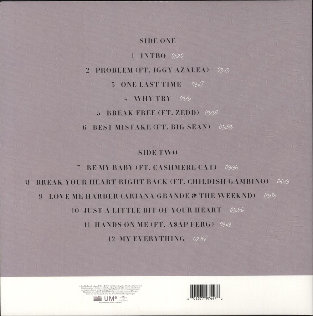 Ariana Grande My Everything - Clear & Lavender Split Vinyl UK vinyl LP album (LP record) 602577974472