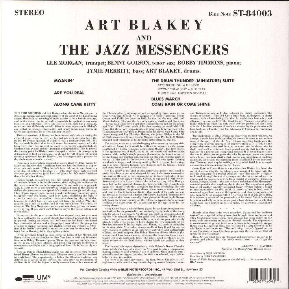 Art Blakey & The Jazz Messengers Moanin' - 180gm US vinyl LP album (LP record) 602507465681