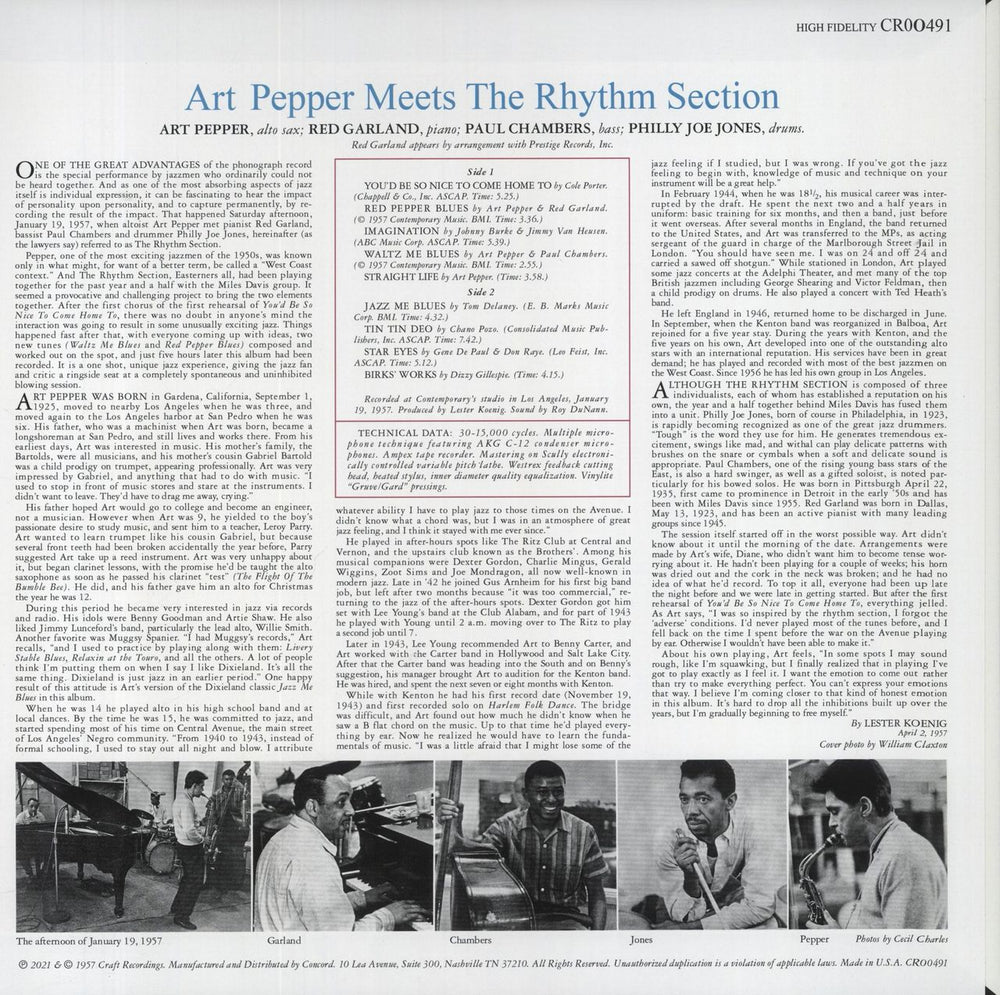 Art Pepper Meets The Rhythm Section - Mono Edition - RSD 2022 US vinyl LP album (LP record) 888072399785