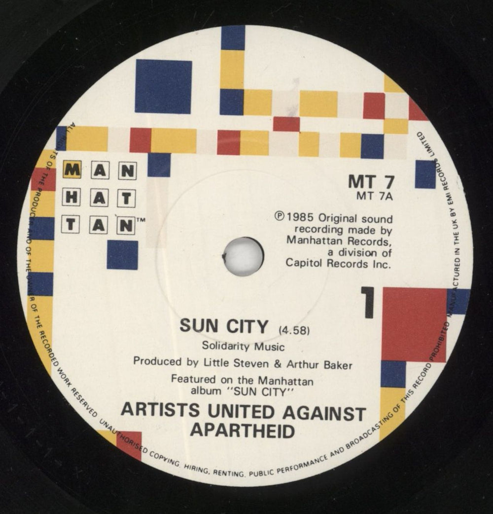 Artists United Against Aparthe Sun City UK 7" vinyl single (7 inch record / 45) AAA07SU102349