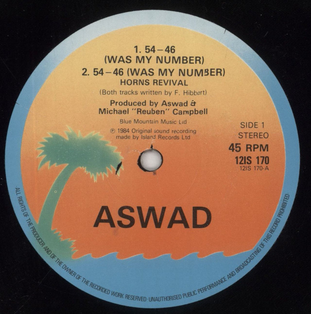 Aswad 54-46 (Was My Number) UK 12" vinyl single (12 inch record / Maxi-single) ASW12WA304996