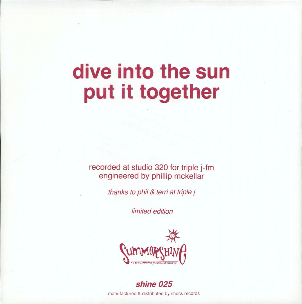 Autohaze Dive Into The Sun Australian 7" vinyl single (7 inch record / 45)