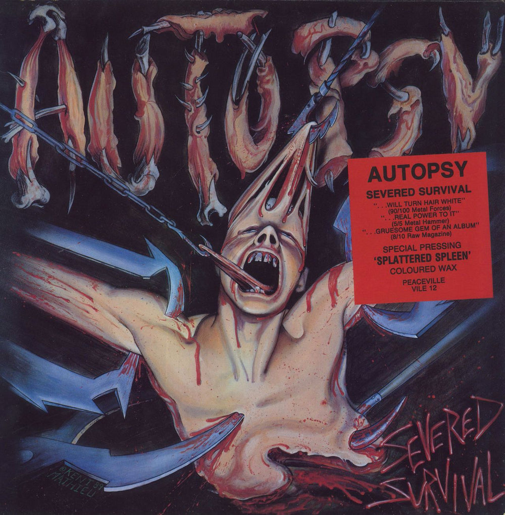 Autopsy Severed Survival - Banned Cover - Red Vinyl UK vinyl LP album (LP record) VILE12