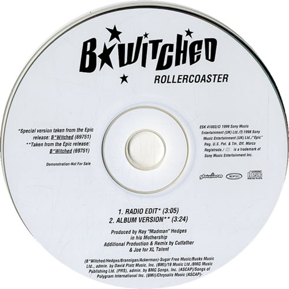 B*Witched Rollercoaster US Promo CD single (CD5 / 5") B54C5RO139716