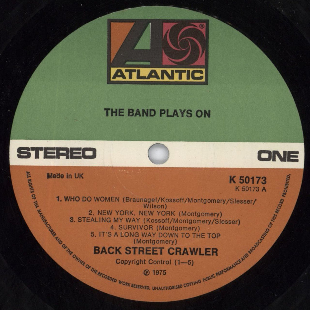 Back Street Crawler The Band Plays On UK vinyl LP album (LP record) BCWLPTH445960